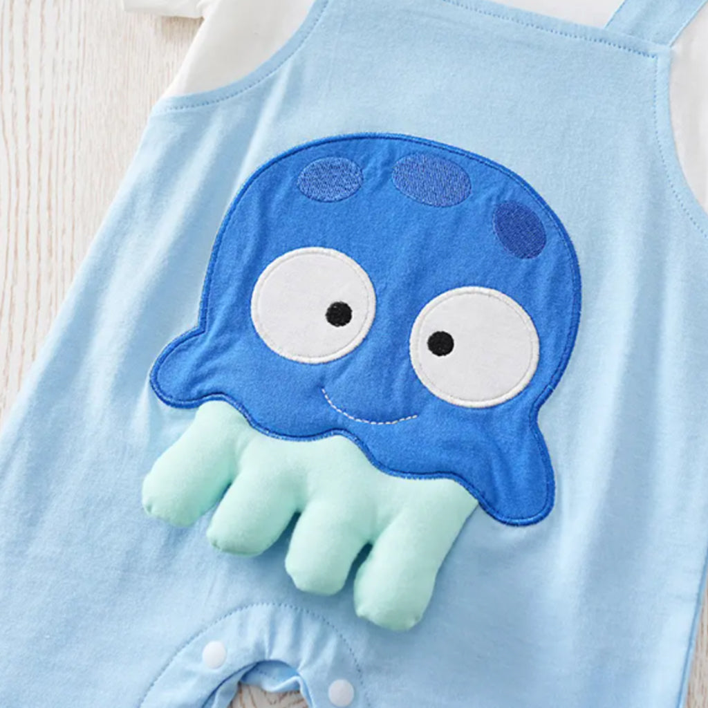 Baby Boy Cute 3D Octopus Design Round Neck Short-Sleeve Romper