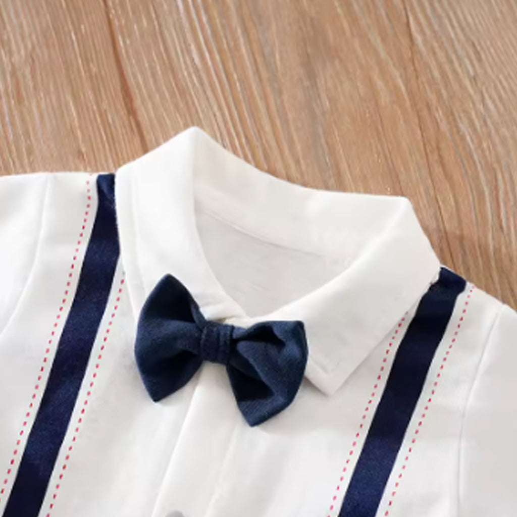 Baby Boy Classic Bow Tie Strap Long-sleeve Solid Jumpsuit