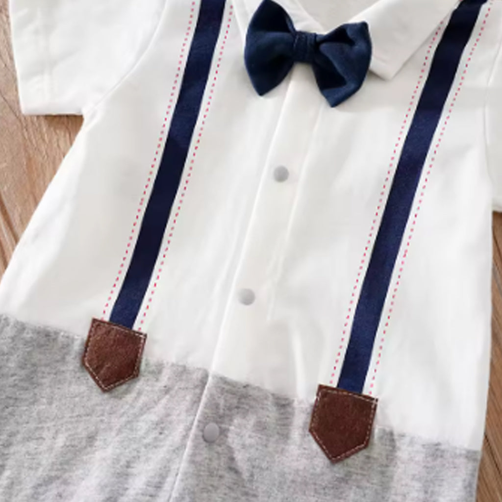 Baby Boy Classic Bow Tie Strap Long-sleeve Solid Jumpsuit