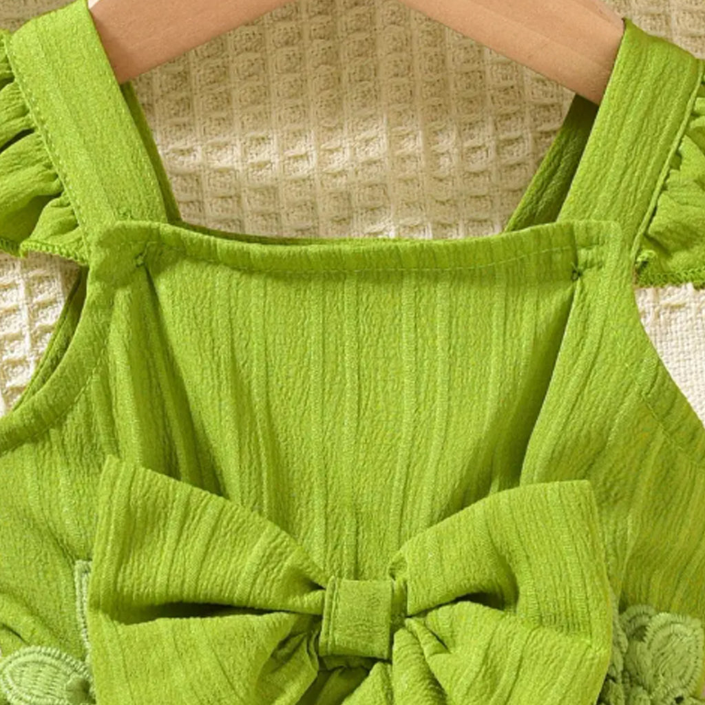 Baby Girl Floral Embellished Lace & Ruffled Short Sleeves Tail Romper with Headband Set