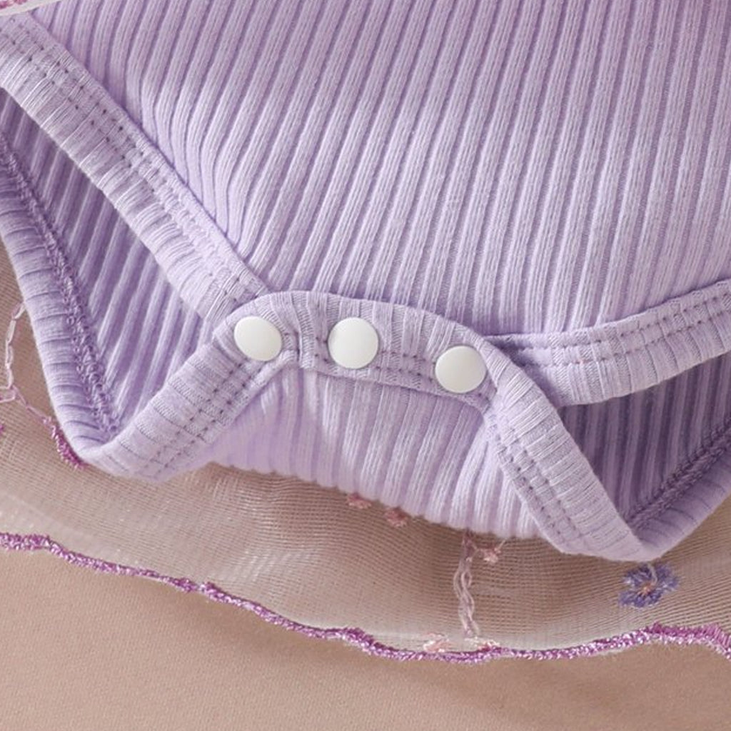 2pcs Baby Girls Elegant Lace Patchwork and Floral Embroidery Mesh Romper with Headband Set