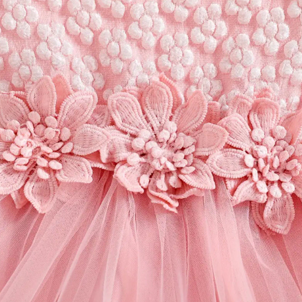 2pcs Baby Girls Flower Embroidered Square Neckline Puff-sleeve Tulle Romper With Headband Set