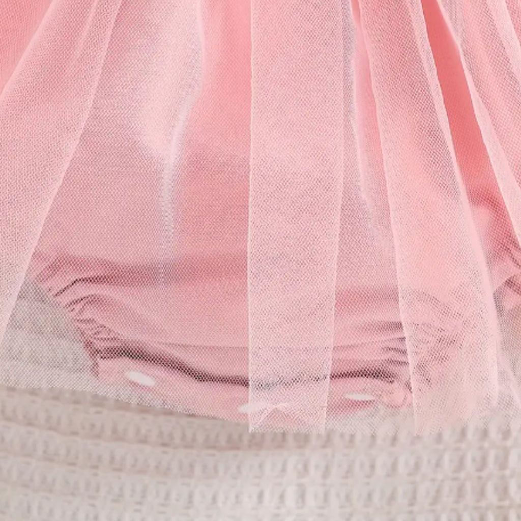 2pcs Baby Girls Flower Embroidered Square Neckline Puff-sleeve Tulle Romper With Headband Set