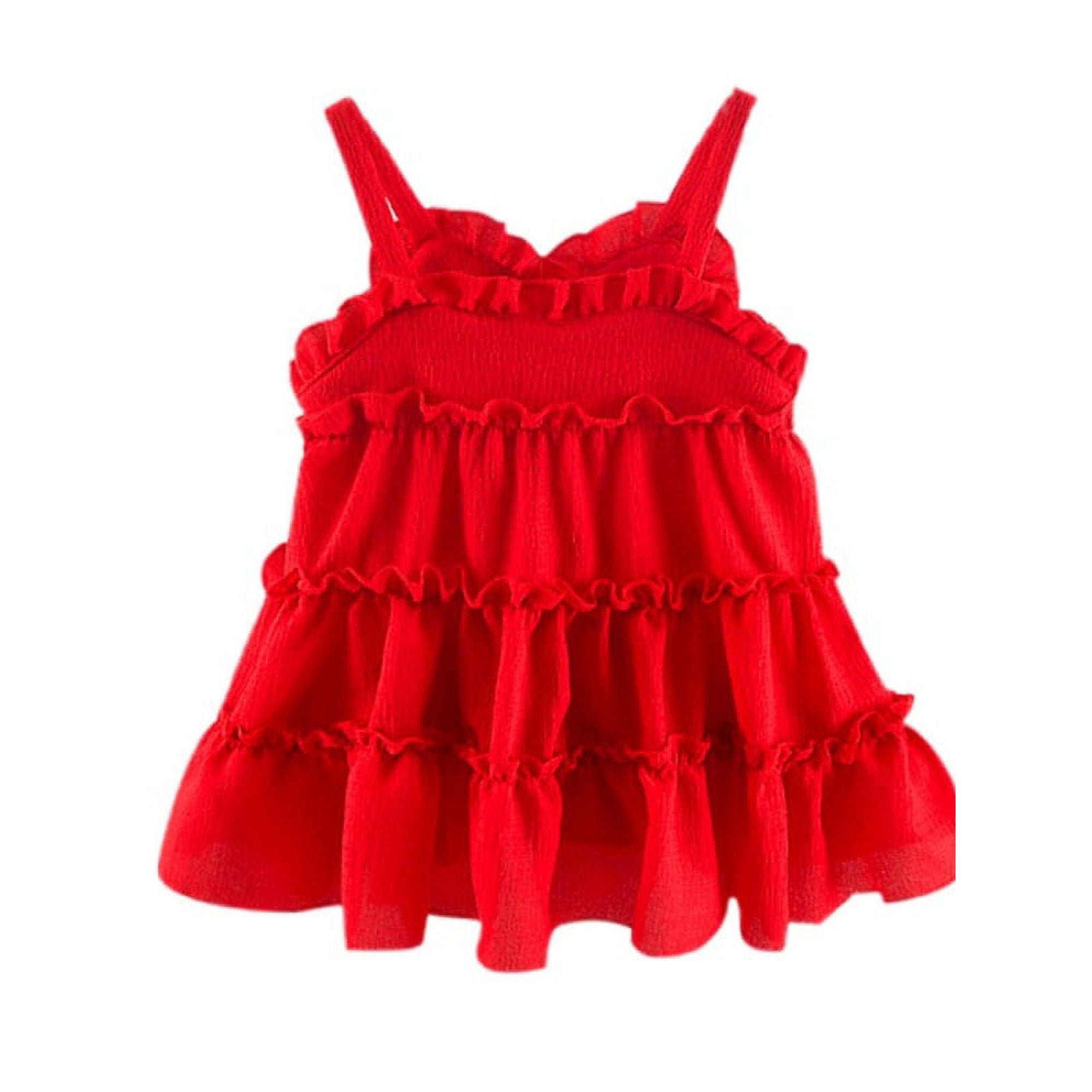 Toddler & Baby Girls Red Suspender Pleated Princess Dress