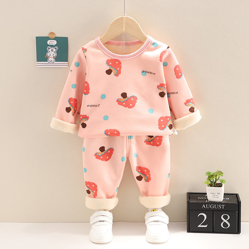 2-piece Toddler Girls Mushrooms Design Shirt and Elasticized Trouser Set