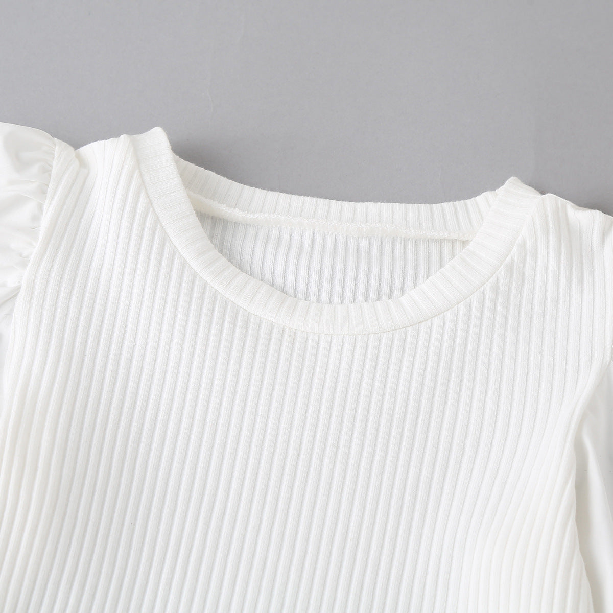 2pcs Toddler Girl Puff-sleeve Top and Belted Faux Leather Pants Set