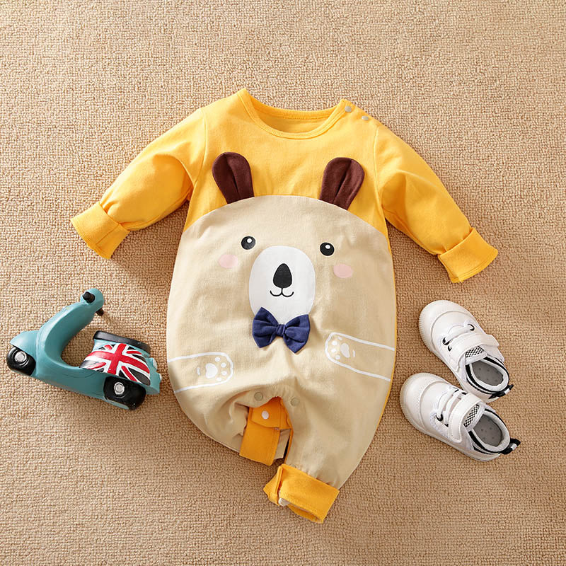 Baby Cartoon Animal 3D Ears Long-sleeve Bow Tie Romper