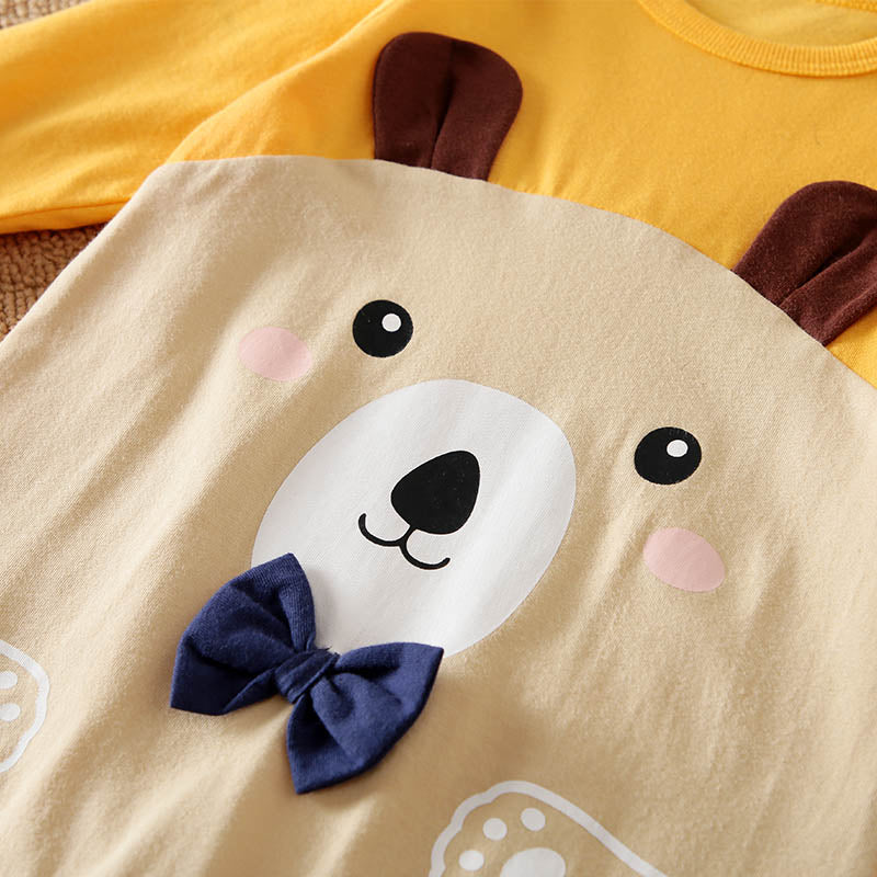 Baby Cartoon Animal 3D Ears Long-sleeve Bow Tie Romper