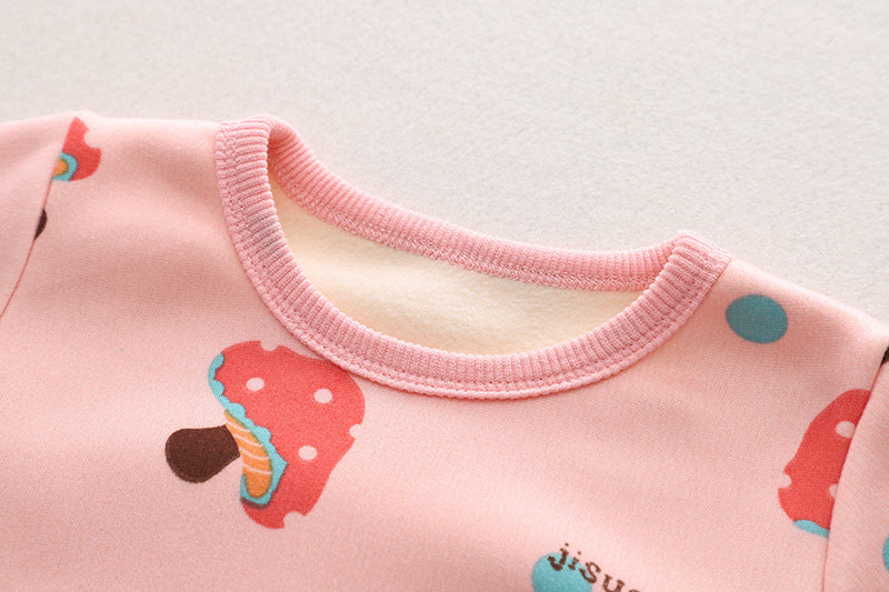 2-piece Toddler Girls Mushrooms Design Shirt and Elasticized Trouser Set