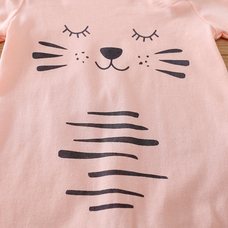 100% Cotton Baby Girl Cat Print Short-sleeve Romper