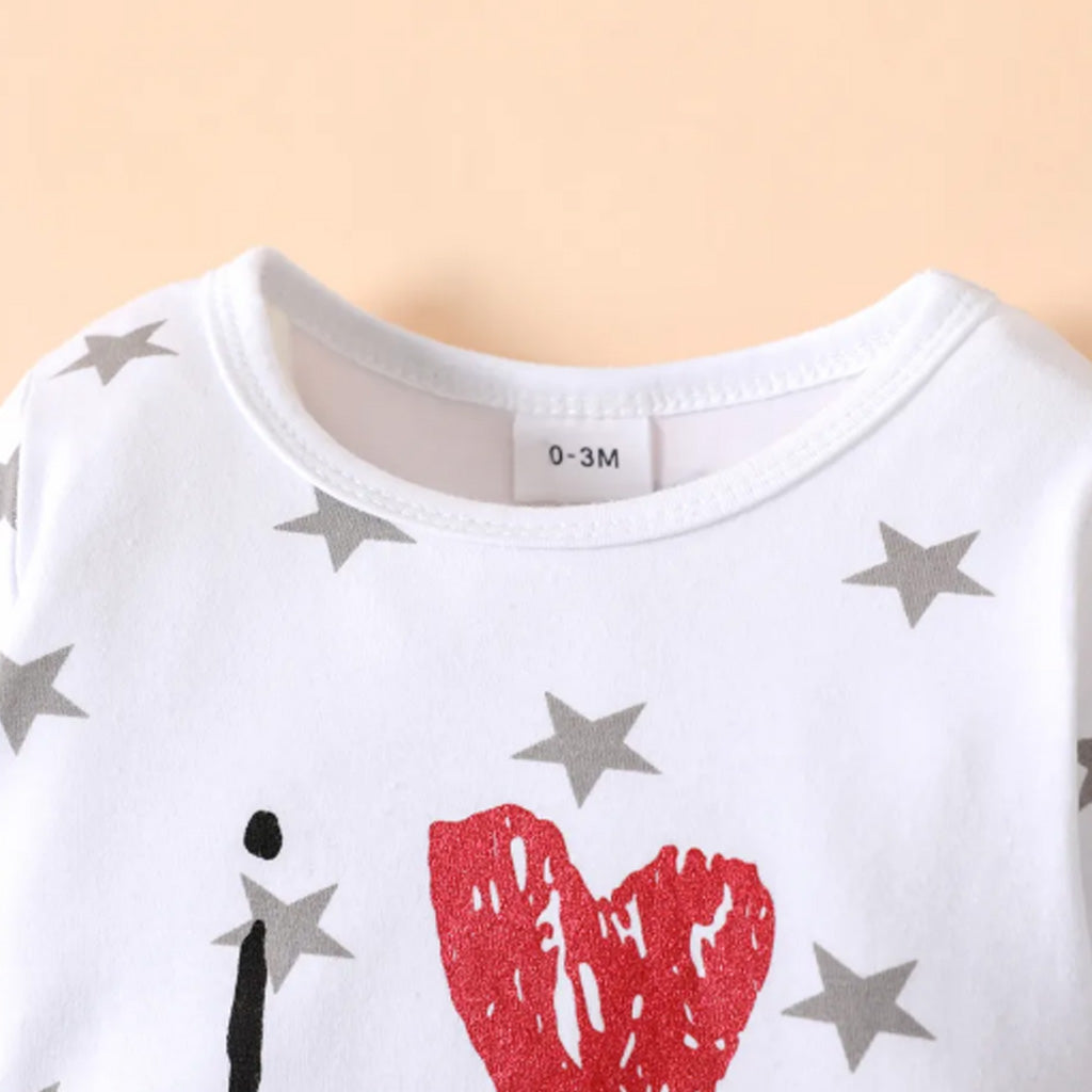 Mothers Day Baby BoyGirl Love Heart Letter Print StarsStriped Long-sleeve Jumpsuit
