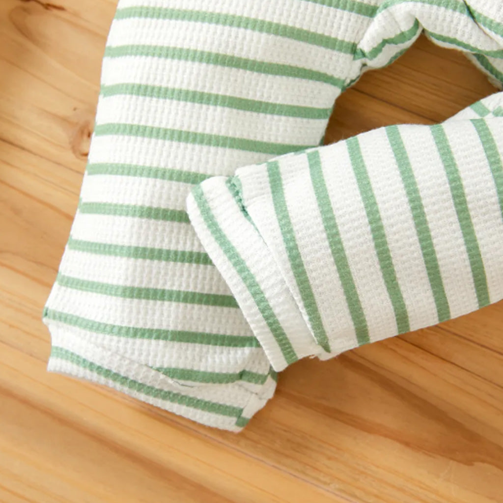 Baby Girl Striped Ribbed V Neck Long-sleeve Button Jumpsuit