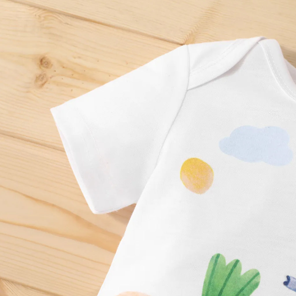 Baby Boy Cartoon Elephant Print White Short-sleeve Romper