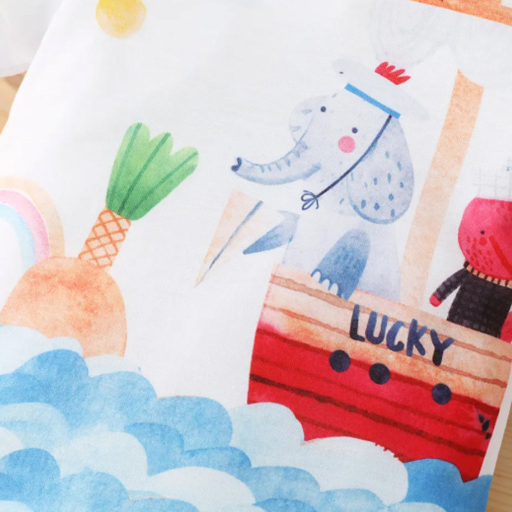 Baby Boy Cartoon Elephant Print White Short-sleeve Romper
