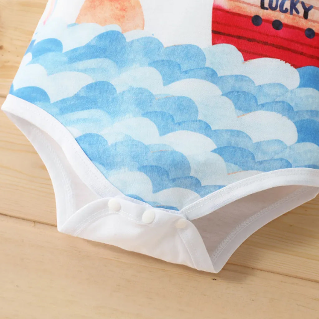 Baby Boy Cartoon Elephant Print White Short-sleeve Romper