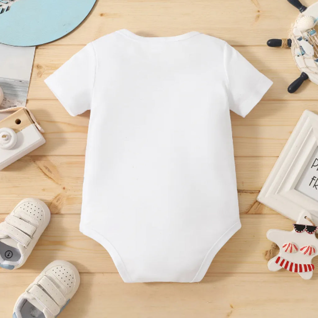 Baby Boy Cartoon Elephant Print White Short-sleeve Romper