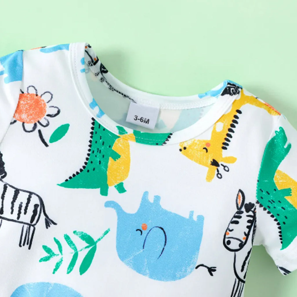 Baby Boy All Over Cartoon Animal Print Short-sleeve Romper