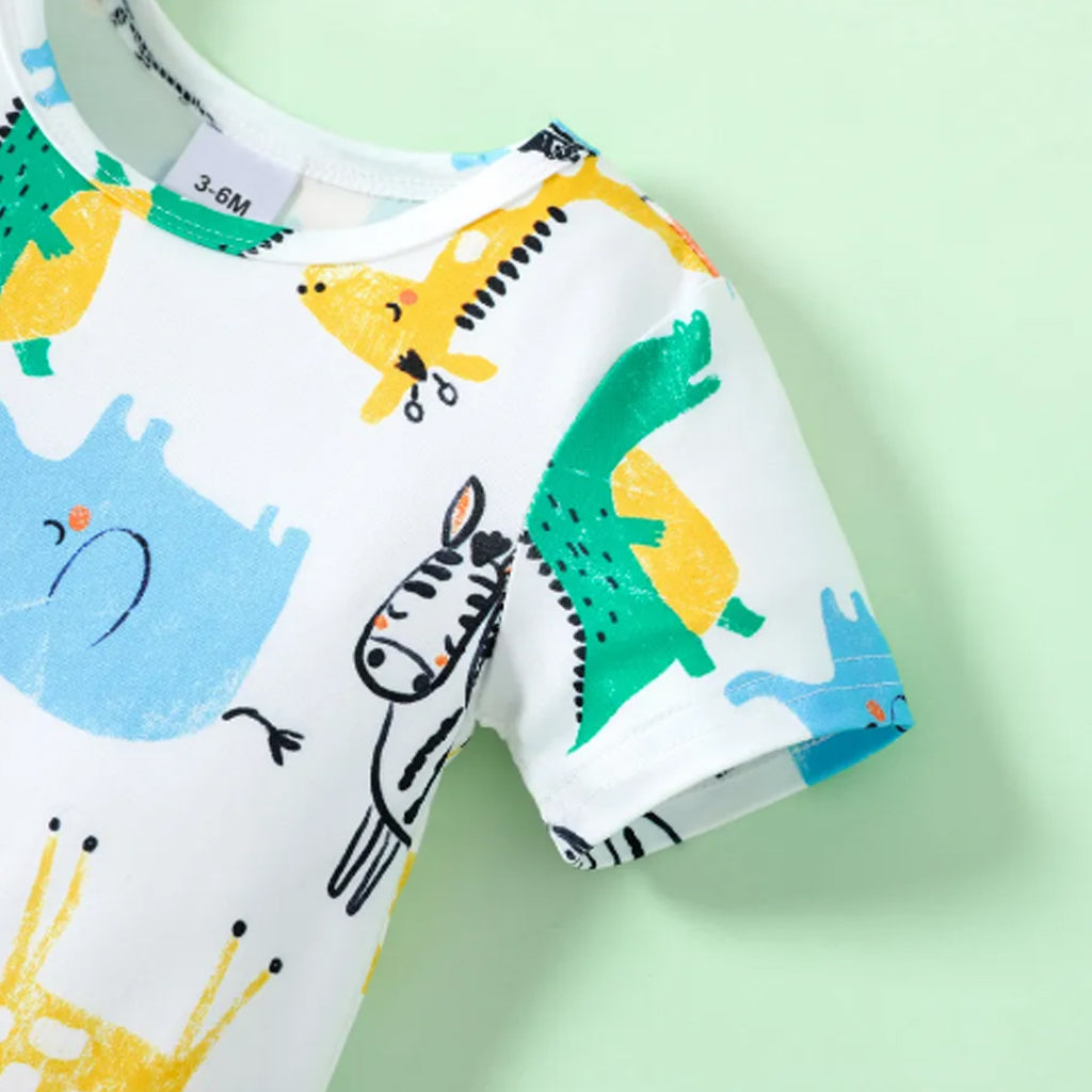 Baby Boy All Over Cartoon Animal Print Short-sleeve Romper