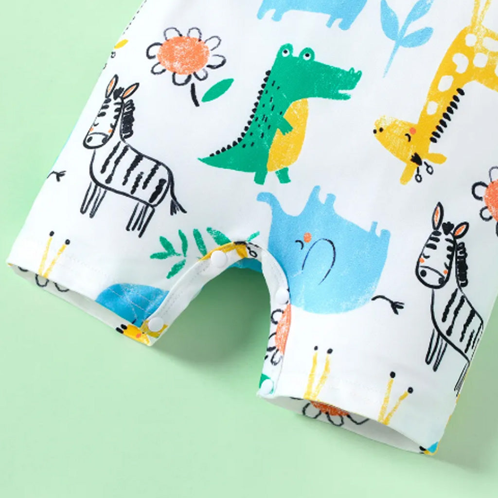 Baby Boy All Over Cartoon Animal Print Short-sleeve Romper