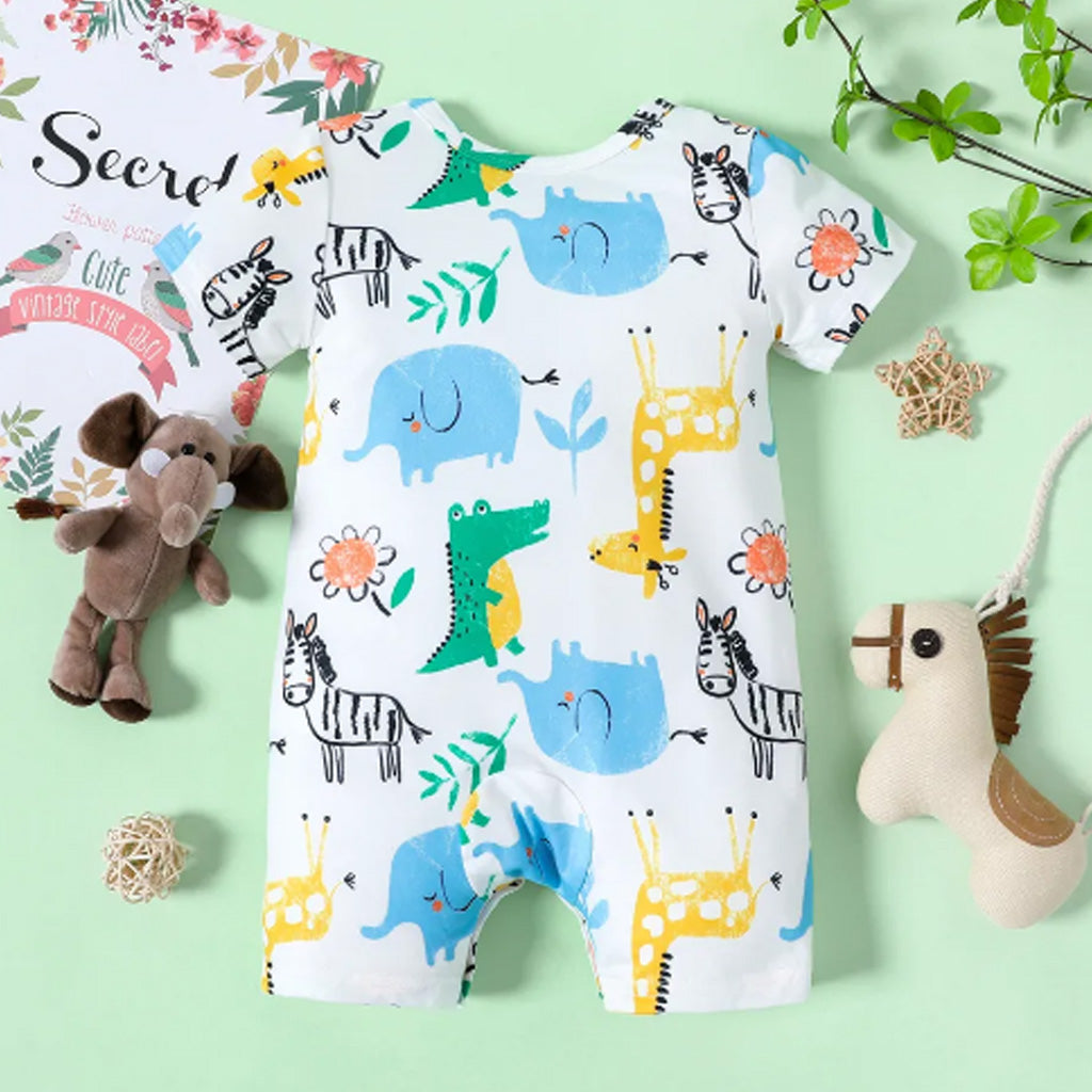 Baby Boy All Over Cartoon Animal Print Short-sleeve Romper