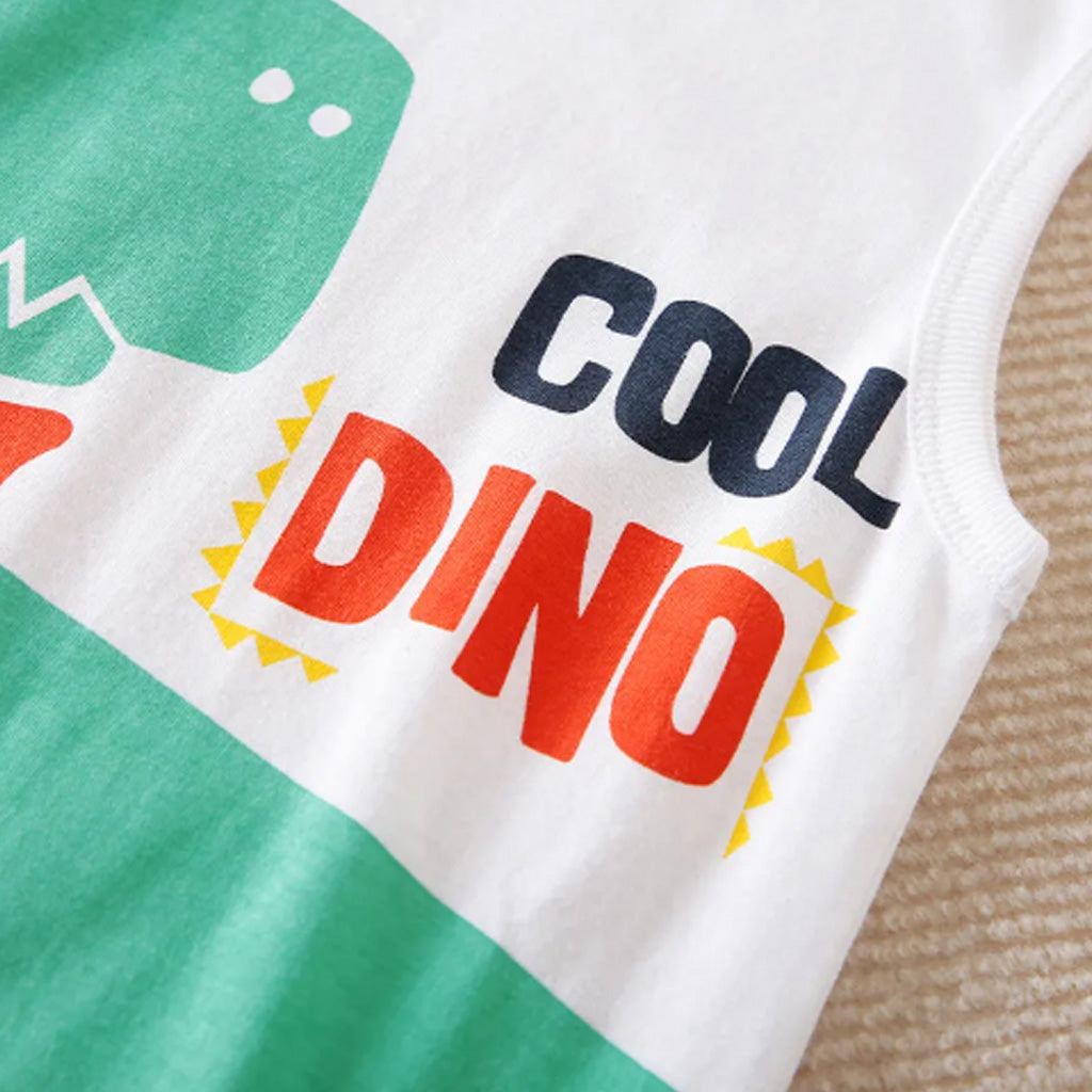 100% Cotton Baby Boy Cartoon Crocodile and Letter Print Sleeveless Tank Romper