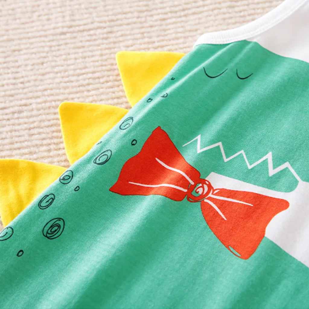 100% Cotton Baby Boy Cartoon Crocodile and Letter Print Sleeveless Tank Romper