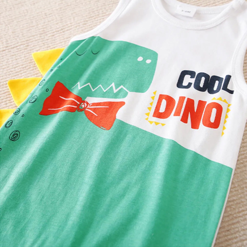 100% Cotton Baby Boy Cartoon Crocodile and Letter Print Sleeveless Tank Romper