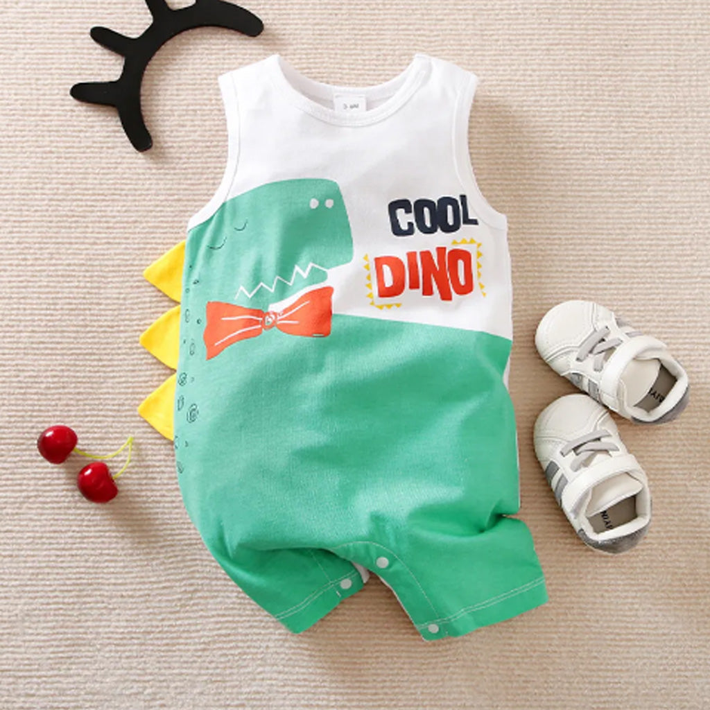 100% Cotton Baby Boy Cartoon Crocodile and Letter Print Sleeveless Tank Romper