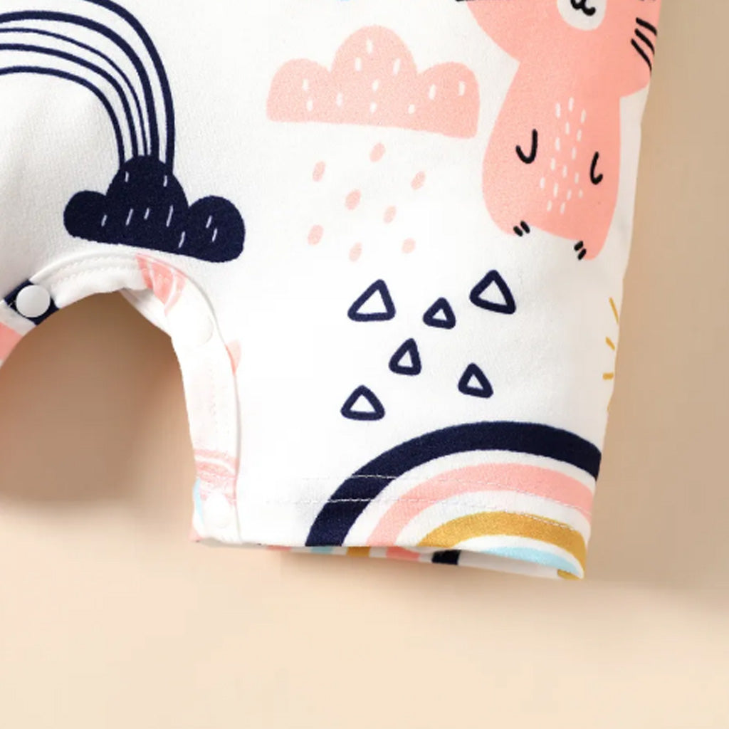 Baby Girl Cartoon Rabbit Print Short-sleeve Romper
