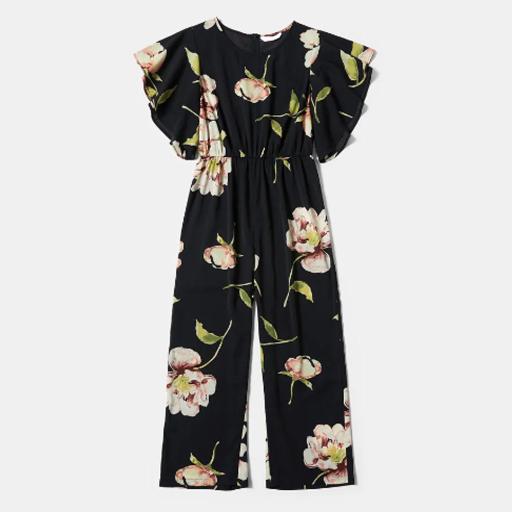 Floral Print Ruffle Sleeve Jumpsuits for Mommy and MeFloral Print Ruffle Sleeve Jumpsuits