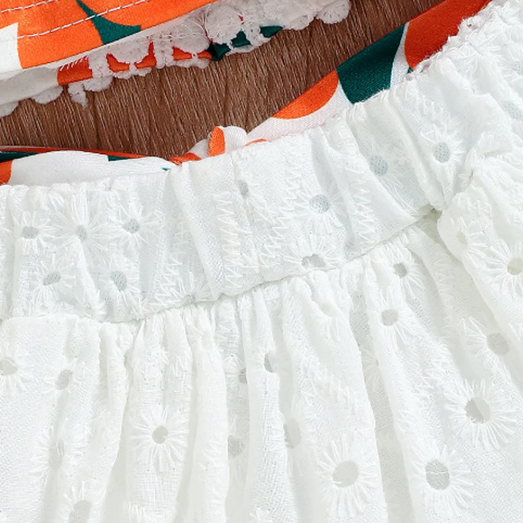 2pcs Baby Girl Floral Print Camisole Crop Top and Bowknot Hollow Out Skirt Set